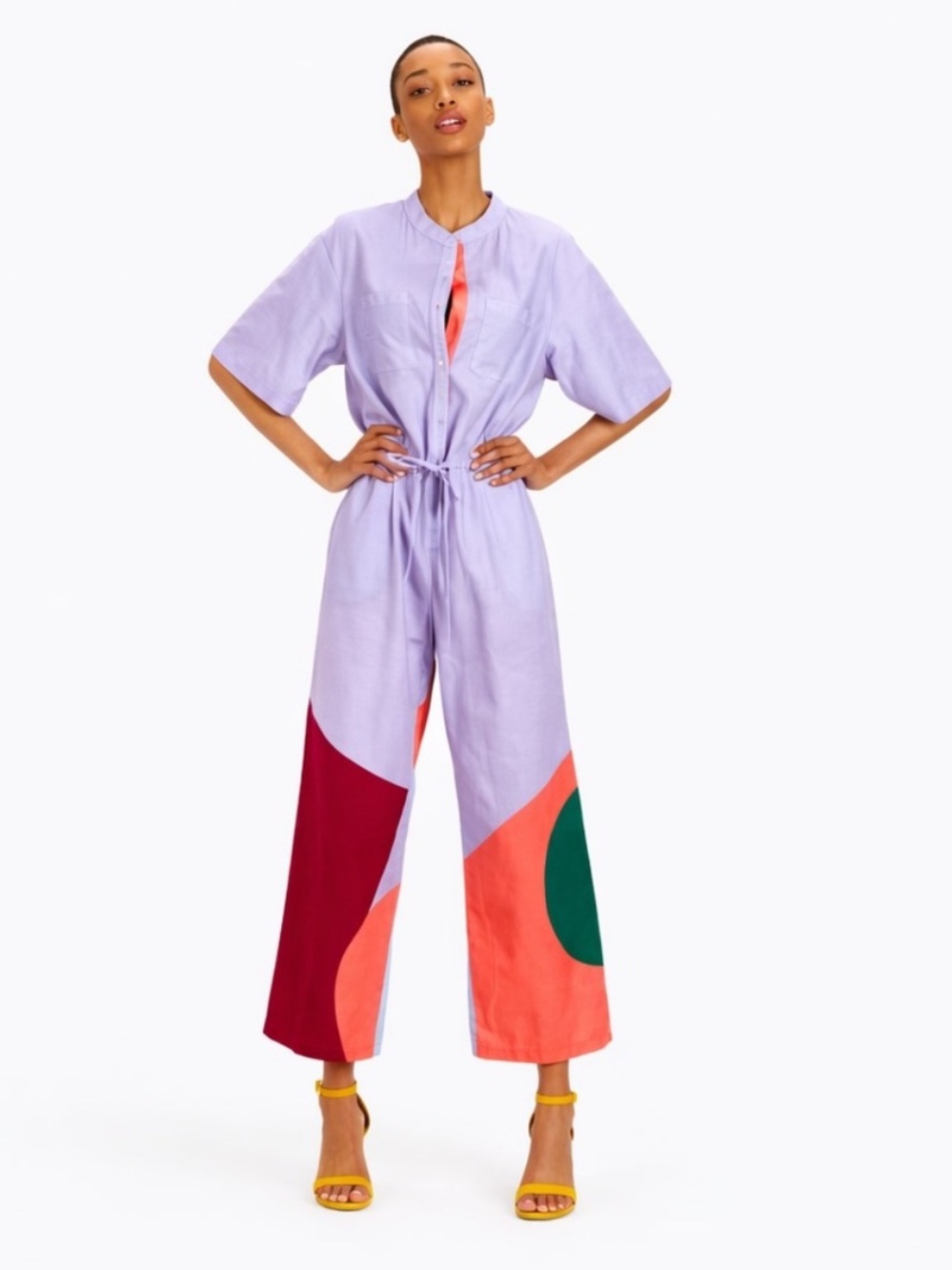 The Kit. Jumpsuit Issa Wide Leg in Lilac Cut Paper Colorblock - Picture 2 of 6